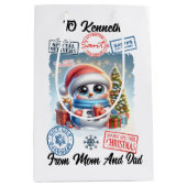 Vrolijke Vakantie Sneeuwman Santa Sack Medium Cadeauzakje (Voorkant)