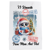 Vrolijke Vakantie Sneeuwman Santa Sack Medium Cadeauzakje (Achterkant)