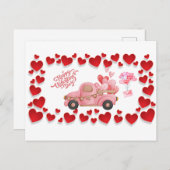 Vrolijke Valentijnsdag Harten en Roze Vintage Auto Feestdagenkaart (Voorkant / Achterkant)