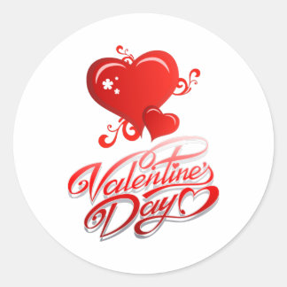 vrolijke valentijnsdag met rode harten ronde sticker