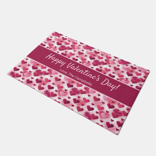 Vrolijke Valentijnsdag roze harten en aangepaste t Deurmat (Schuin)
