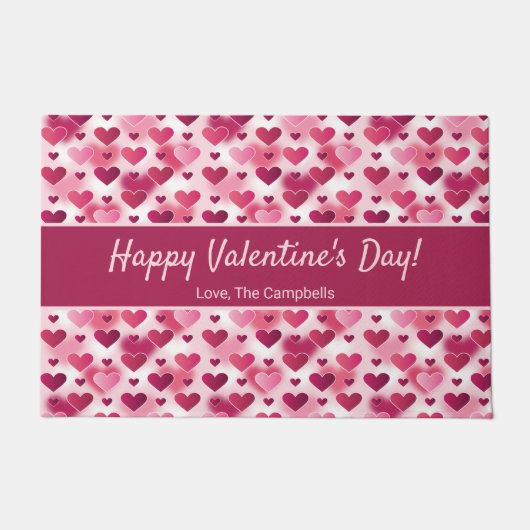 Vrolijke Valentijnsdag roze harten en aangepaste t Deurmat (Voorkant)
