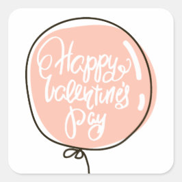 Vrolijke Valentijnsdag. Stomme roze ballon. Modern Vierkante Sticker