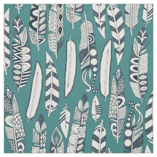 vrolijke veren blauwgroen stof