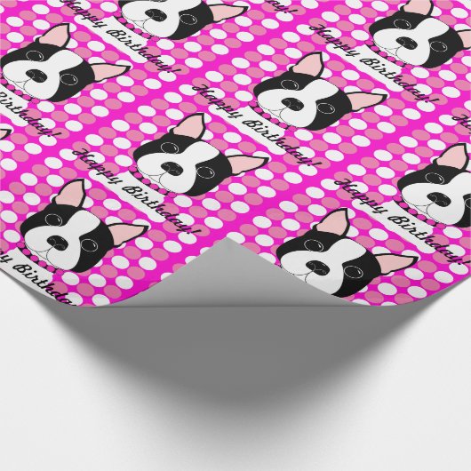 Vrolijke verjaardag! Boston Terrier Wrapping Paper Cadeaupapier (Hoek)