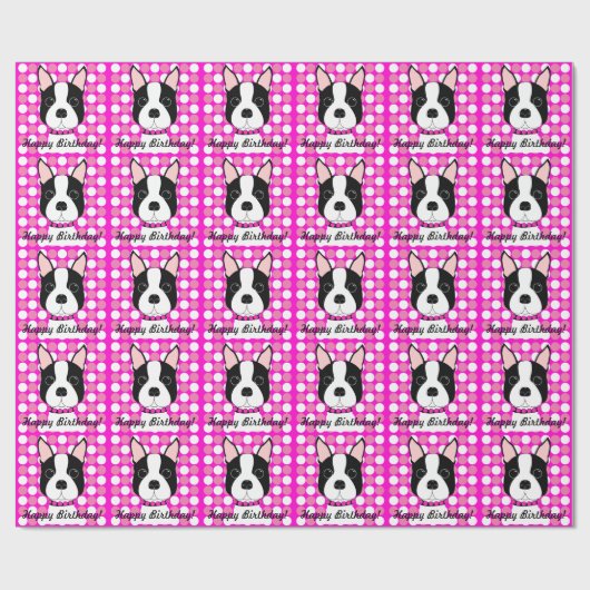 Vrolijke verjaardag! Boston Terrier Wrapping Paper Cadeaupapier (Vlak)