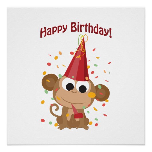 Vrolijke verjaardag! Confetti Monkey Poster (Voorkant)
