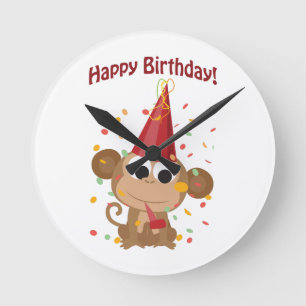Vrolijke verjaardag! Confetti Monkey Ronde Klok