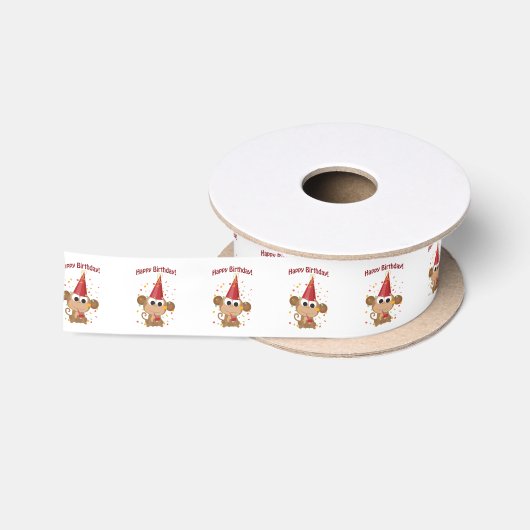 Vrolijke verjaardag! Confetti Monkey Satijnen Lint (Spoel)