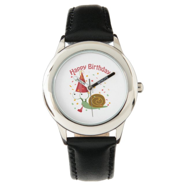 Vrolijke verjaardag! Confetti Slak Horloge (Voorkant)