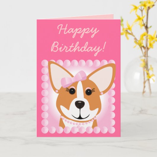 Vrolijke verjaardag! Corgi Lady Kaart (Gele Bloem)