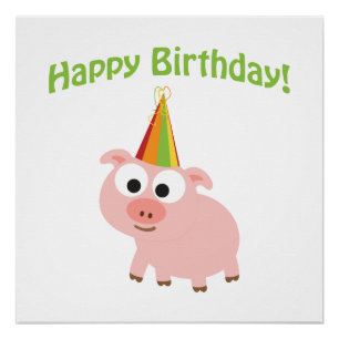 Vrolijke verjaardag! Cute Pig Perfect Poster