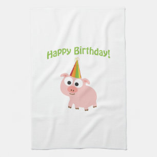 Vrolijke verjaardag! Cute Pig Theedoek