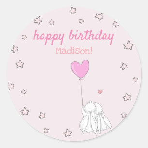 Vrolijke verjaardag! Cute Rabbits Girl's Birthday Ronde Sticker