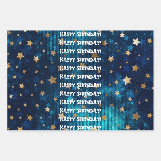 Vrolijke verjaardag! Gold Stars Inpakpapier Vel (Voorkant 3)