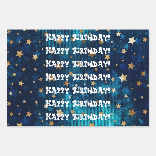 Vrolijke verjaardag! Gold Stars Inpakpapier Vel (Voorkant 2)