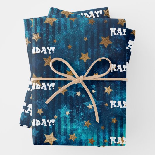 Vrolijke verjaardag! Gold Stars Inpakpapier Vel (In situ)