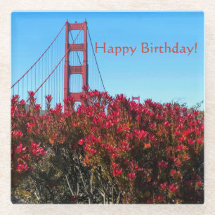 Vrolijke verjaardag, Golden Gate Bridge. Glazen Onderzetter