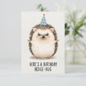 Vrolijke verjaardag Hedgehog Knuffel met Party Pet Kaart (Staand voorkant)