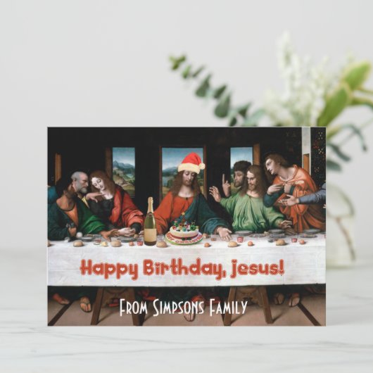 Vrolijke verjaardag, Jezus! Funny Kerstuitnodiging Kaart (Staand voorkant)