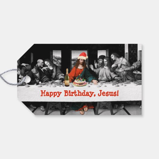 Vrolijke verjaardag, Jezus! Grappig kerstfeest Cadeaulabel (Achterkant Horizontaal)