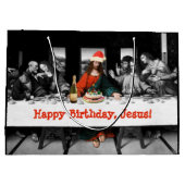 Vrolijke verjaardag, Jezus! Grappig kerstfeest Large Cadeautasje (Achterkant)