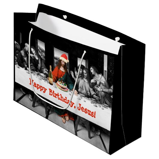 Vrolijke verjaardag, Jezus! Grappig kerstfeest Large Cadeautasje (Voorkant Gekanteld)