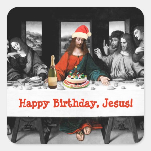 Vrolijke verjaardag, Jezus! Grappig kerstfeest Vierkante Sticker (Voorkant)