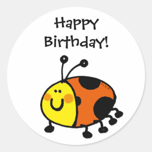 Vrolijke verjaardag! (lieveheersbeestje) ronde sticker