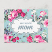 Vrolijke verjaardag, mam. Bloemen en vlinder Briefkaart (Voorkant)