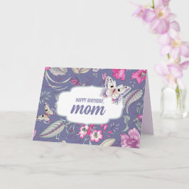 Vrolijke verjaardag, mam. Bloemen en vlinder Kaart