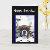Vrolijke verjaardag Navy Sailor Boxer Dog wenskaar Kaart (Gele Bloem)