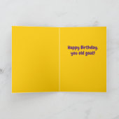 Vrolijke verjaardag, oude geit met een geitee kaart (Binnen)