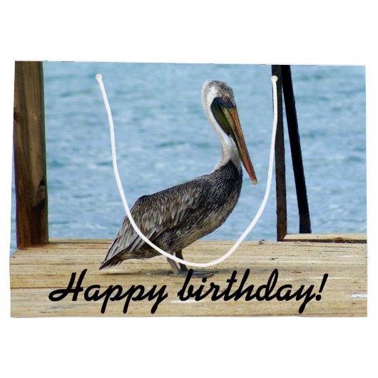 Vrolijke verjaardag! Pelican op de foto van de pie Large Cadeautasje (Achterkant)