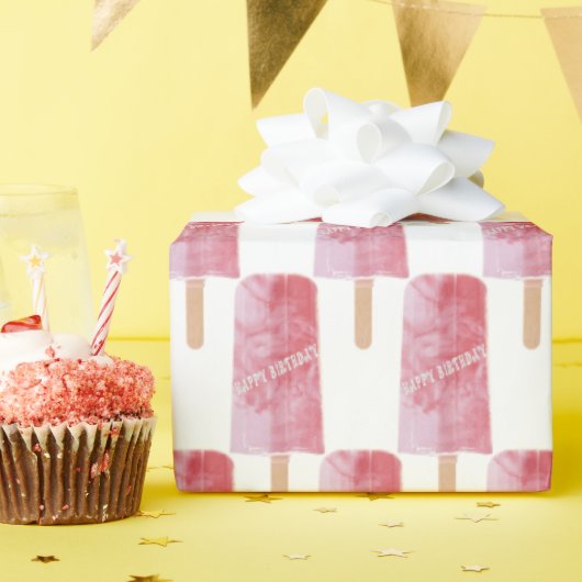 vrolijke verjaardag roze popsiche cadeaupapier (Verjaardagsfeest)