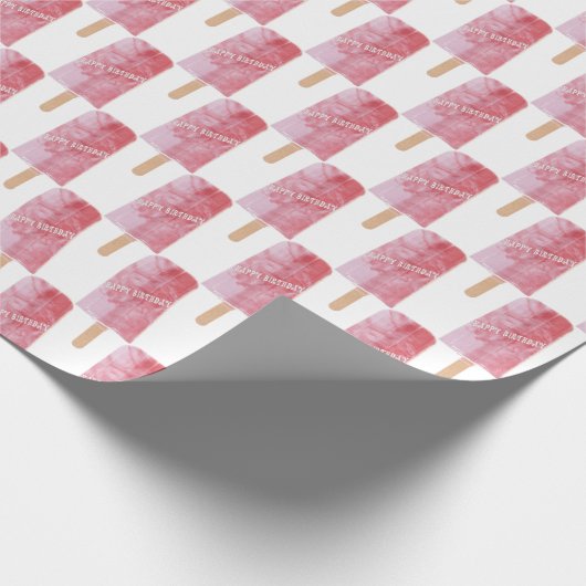 vrolijke verjaardag roze popsiche cadeaupapier (Hoek)