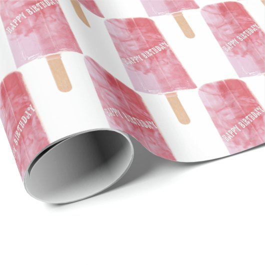 vrolijke verjaardag roze popsiche cadeaupapier (Rol Hoek)