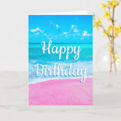 Vrolijke verjaardag Roze Zand Tropische Beach Kaart (Gele Bloem)