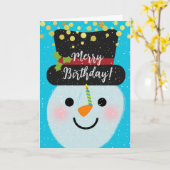 Vrolijke verjaardag Schattigee sneeuwman in de win Kaart (Gele Bloem)