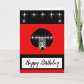 vrolijke verjaardag shine zebra zwarte haarhaar kaart (Voorkant)
