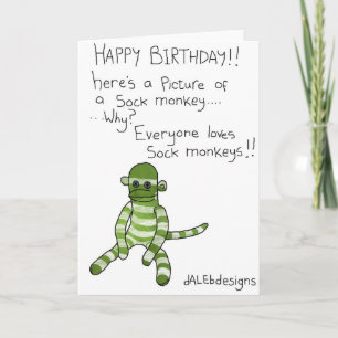 Vrolijke verjaardag! Sock Monkey Greetings Card Kaart