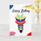 vrolijke verjaardag zebra kleurrijke veren kaart (Gele Bloem)