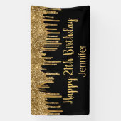 vrolijke verjaardag zwarte gouden druppelaar chic spandoek (Verticaal)