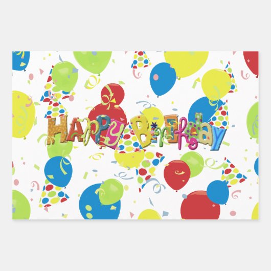Vrolijke verjaardagsballonnen inpakpapier vel (Voorkant 3)