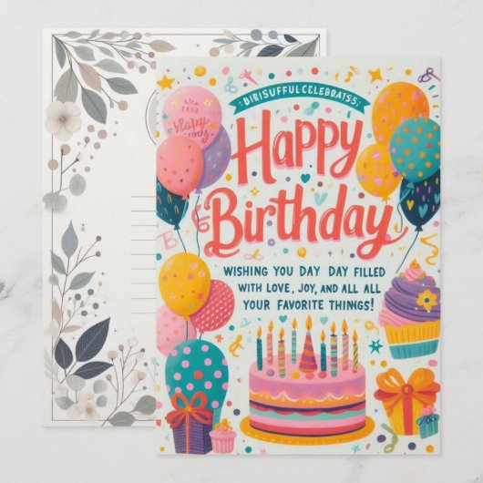 Vrolijke verjaardagsfeest Kaart (Voorkant / Achterkant)