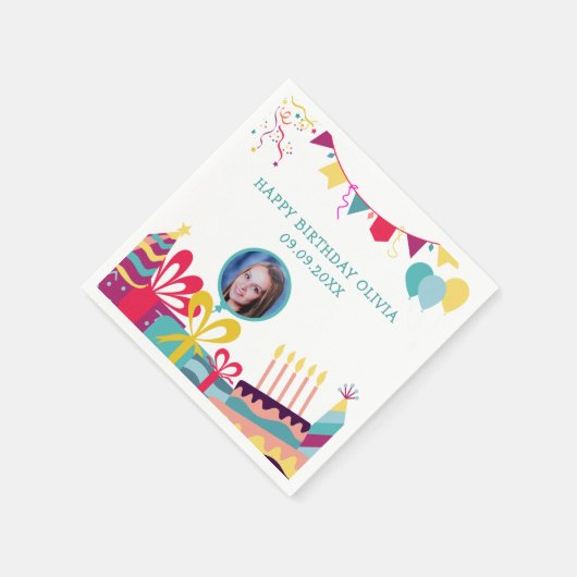 Vrolijke verjaardagsfeestje aangepaste foto tekst servet (Hoek)