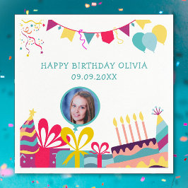 Vrolijke verjaardagsfeestje aangepaste foto tekst servet