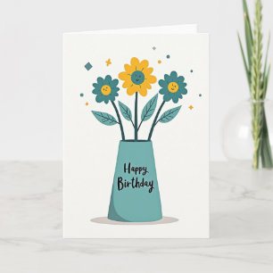 Vrolijke Verjaardagsglimlach Bloemen Kaart