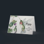 Vrolijke verjaardagsvriend Hummingbird Wings Elega Kaart<br><div class="desc">Uw vriend van een geliefde zal blij zijn met deze kolibrie waterverf kaart op haar verjaardag. Ze zal het citaat aanbidden: "Net als kolibrievleugels is je liefde een vreugdevol geschenk." Het elegante ontwerp is gemaakt van mijn originele kunstwerk in zachte kleuren van roze en groen. Perfect voor een vrouw die...</div>