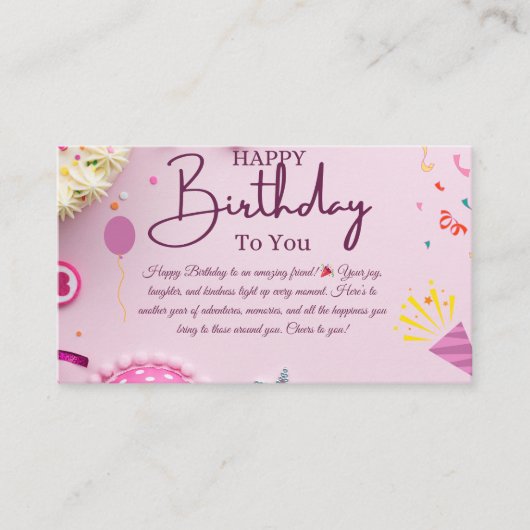 Vrolijke verjaardagswensen visitekaartje (Voorkant)